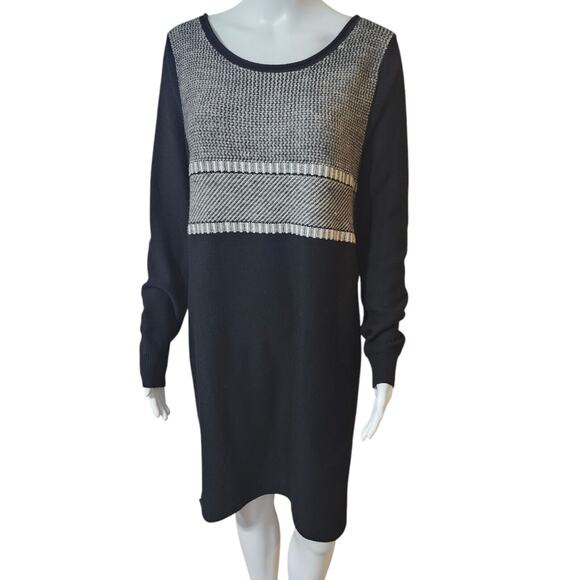 Athleta Cloudbreak Black and Gray Long Sleeve Merino Wool Sweater Dress Size L - Picture 2 of 10